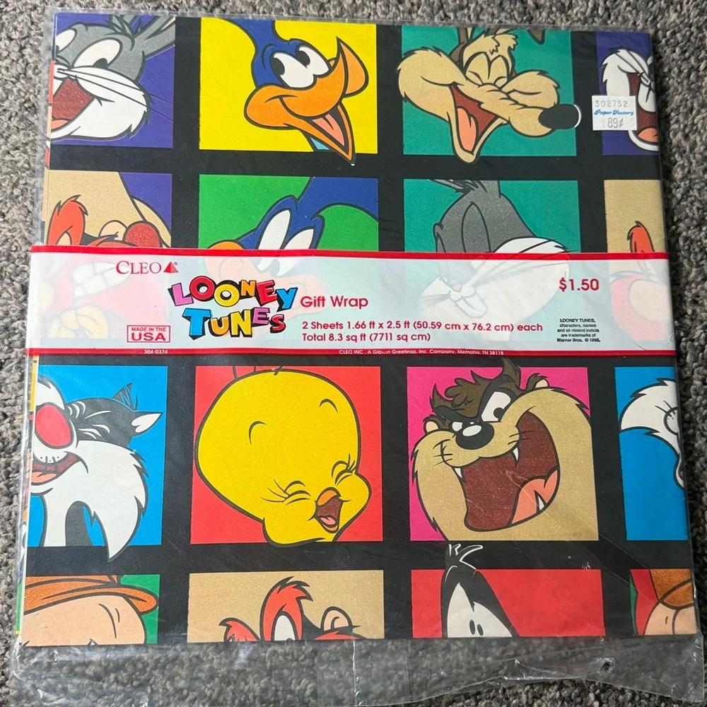 5/$25 VINTAGE Birthday Wrapping Paper Looney Tunes